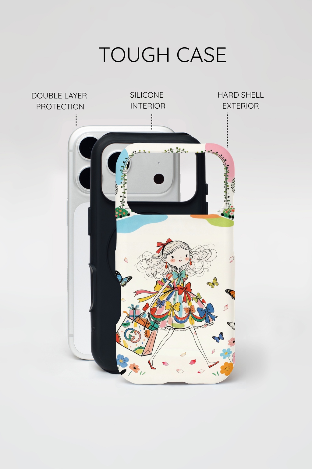 Whimsical Shopping Girl MagSafe iPhone Case | Cute Floral Butterfly Tough Case