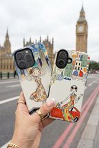 Artistic Girl Cityscape MagSafe iPhone Case | Cute Floral Dress Rooftop Design