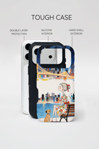 City Night MagSafe iPhone Case | Cute Girl & Dog Bench Illustration