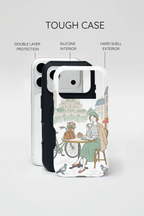 Cover protettiva per iPhone con illustrazione di caffè parigino | Biciclette e piccioni vintage