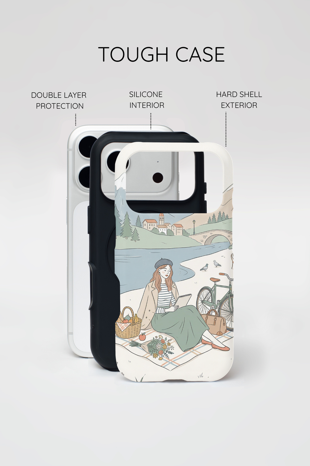 Scenic Picnic iPhone Case | Vintage Bicycle & Mountain Illustration