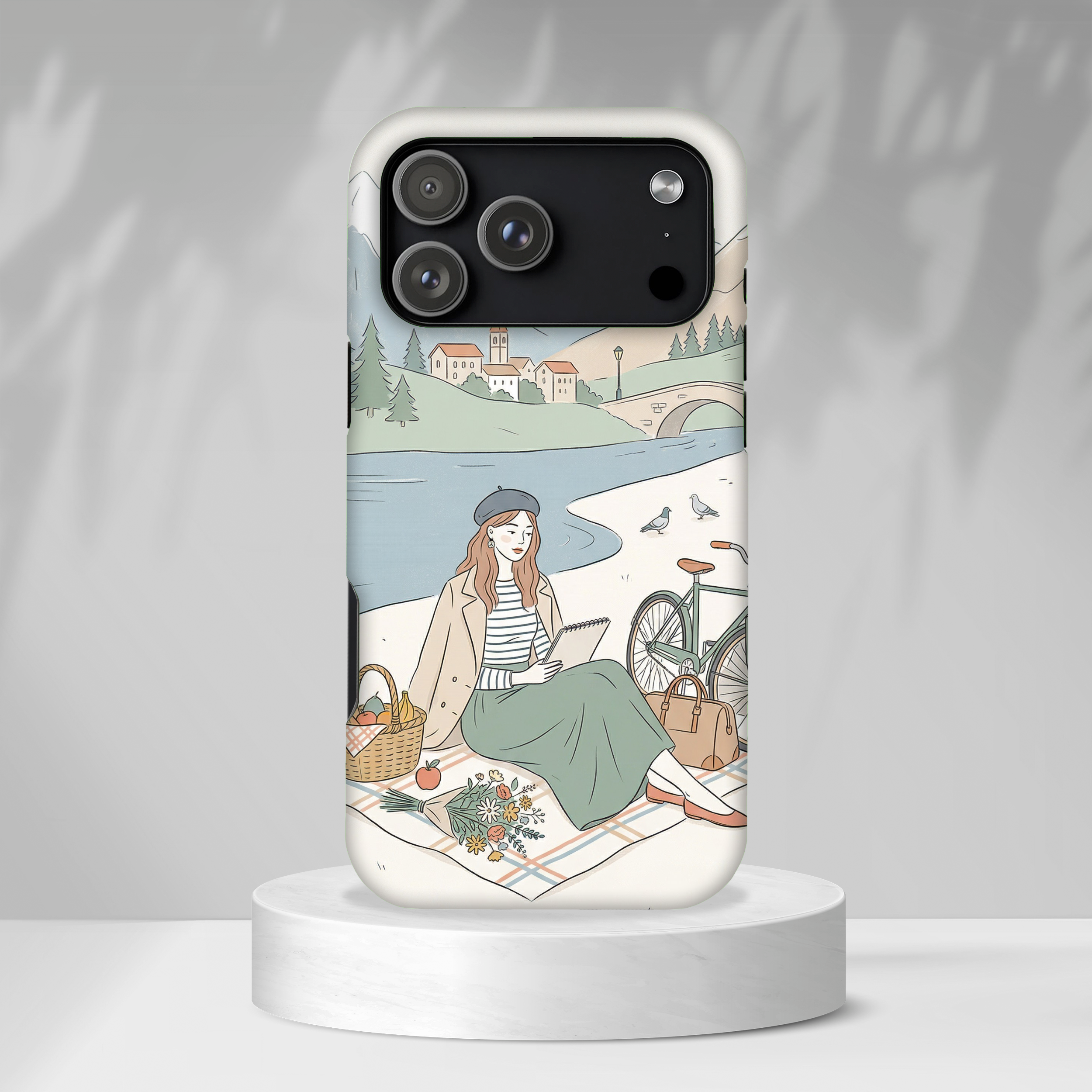 Scenic Picnic iPhone Case | Vintage Bicycle & Mountain Illustration