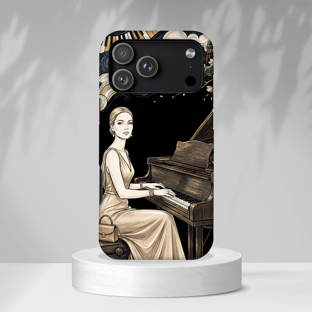 Elegant Piano Woman MagSafe iPhone Case | Vintage Art Deco Music Design