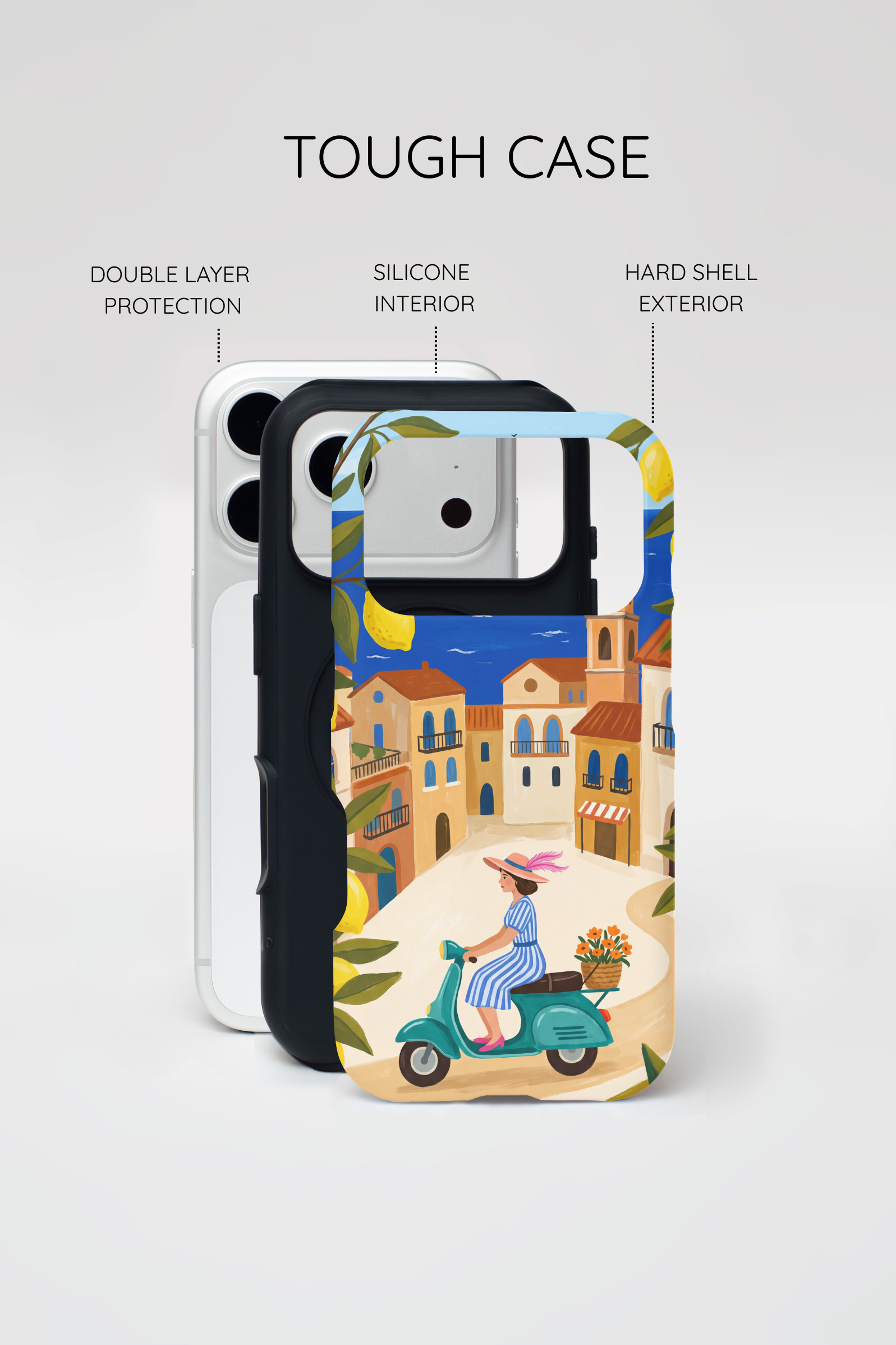 Mediterranean Scooter iPhone Case | Coastal Lemon Grove Design