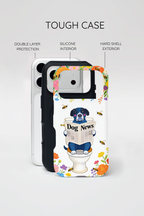 Dog News Floral MagSafe iPhone Case | Cute Dog on Toilet Pattern, Spring Floral iPhone Cover