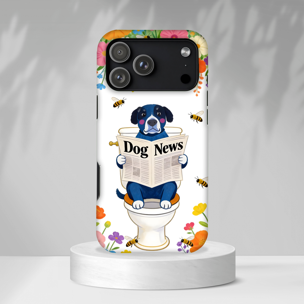 Dog News Floral MagSafe iPhone Case | Cute Dog on Toilet Pattern, Spring Floral iPhone Cover
