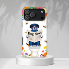 Dog News Floral MagSafe iPhone Case | Cute Dog on Toilet Pattern, Spring Floral iPhone Cover