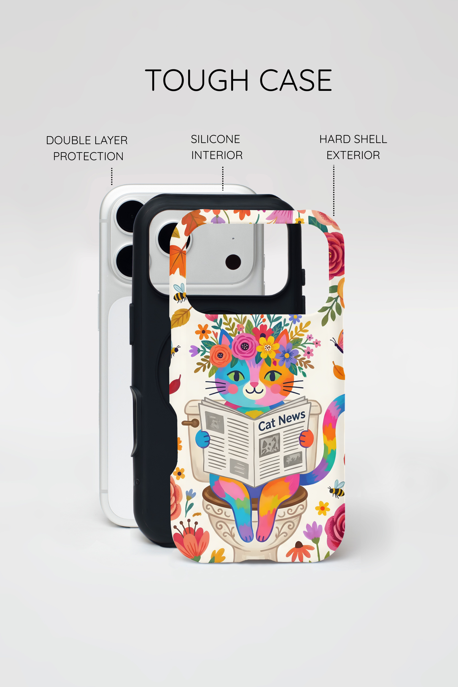 Floral Rainbow Cat MagSafe iPhone Case | Cat News Design