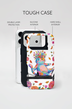 Colorful Floral Cat on Pilates Reformer Protective MagSafe iPhone Case