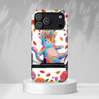 Colorful Floral Cat on Pilates Reformer Protective MagSafe iPhone Case