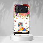 Floral Rainbow Cat Tough MagSafe iPhone Case — Colorful Pilates Cat Design