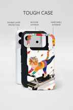 Cat Pilates MagSafe iPhone Case | Floral Rainbow Cat on Reformer