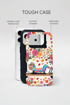 Autumn Floral Pilates MagSafe iPhone Case | Colorful Rainbow Pilates Cat on Falling Leaves