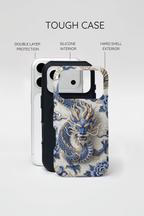 Custodia MagSafe per iPhone Drago Zodiaco Asiatico | Lussuosa Custodia Protettiva in Porcellana Blu e Bianca | Regalo Anno del Drago