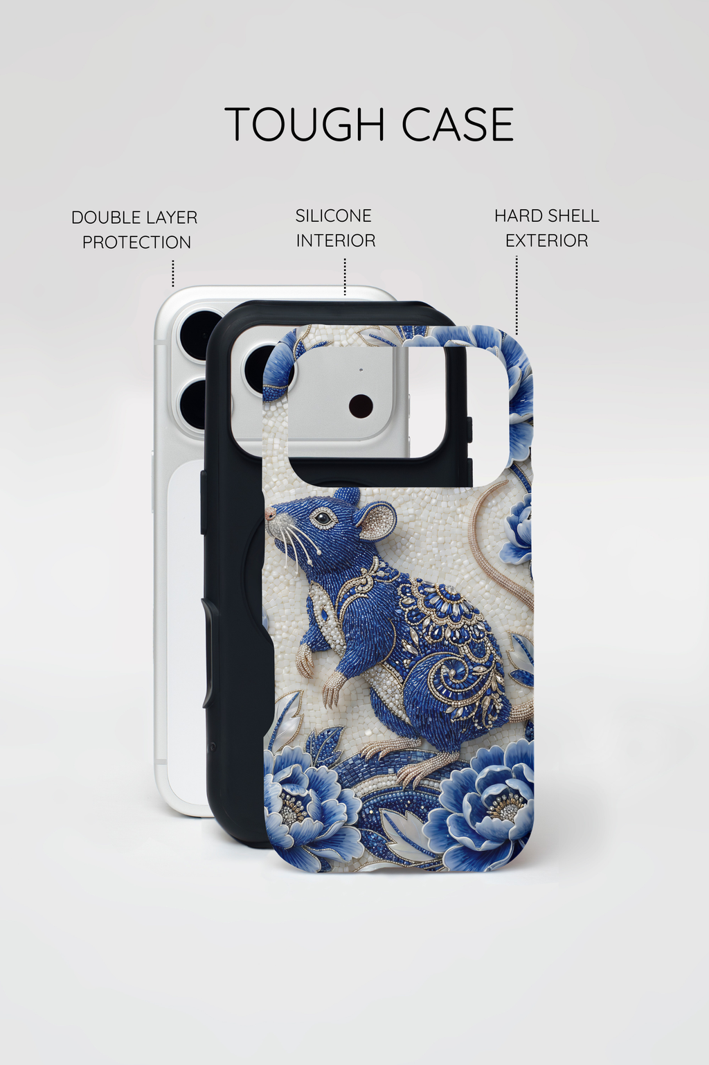 Cover MagSafe per iPhone con Ratto Zodiaco Cinese | Cover Protettiva Sottile per iPhone con Arte in Porcellana Blu e Bianca | Regalo Anno del Ratto