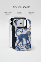 Custodia MagSafe per iPhone con Scimmia dello Zodiaco Asiatico | Custodia Protettiva con Arte in Porcellana Blu e Bianca | Regalo Anno della Scimmia