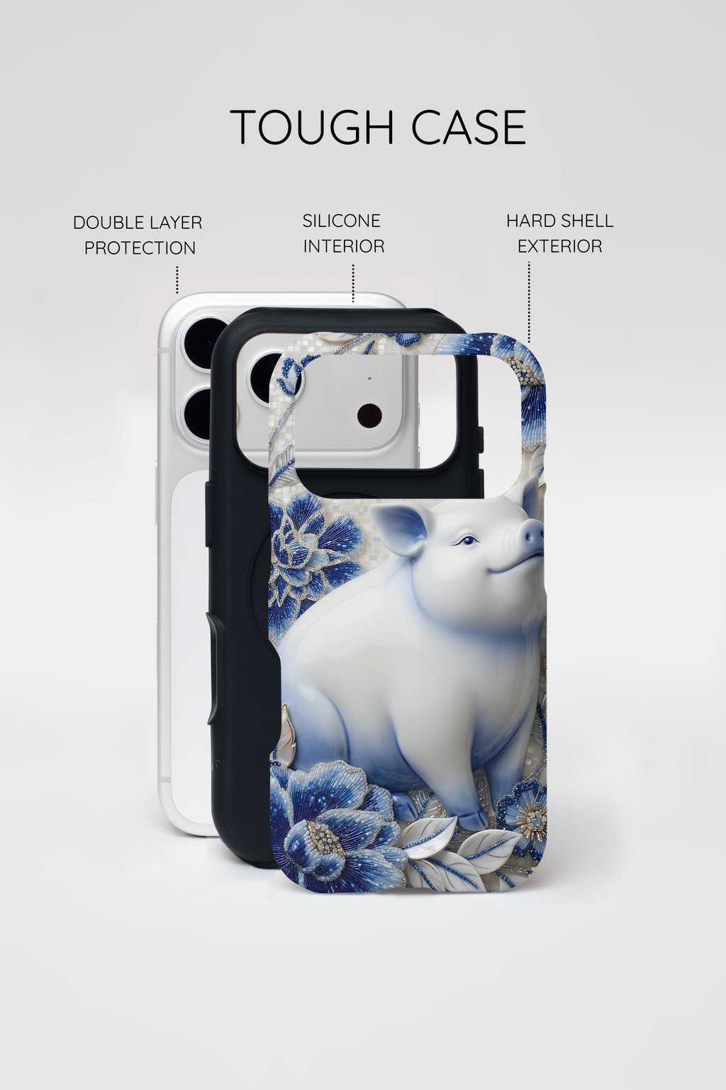 Asian Zodiac Pig MagSafe iPhone Case | Blue & White Porcelain Slim Protective Shockproof Case| Year of the Pig Gift