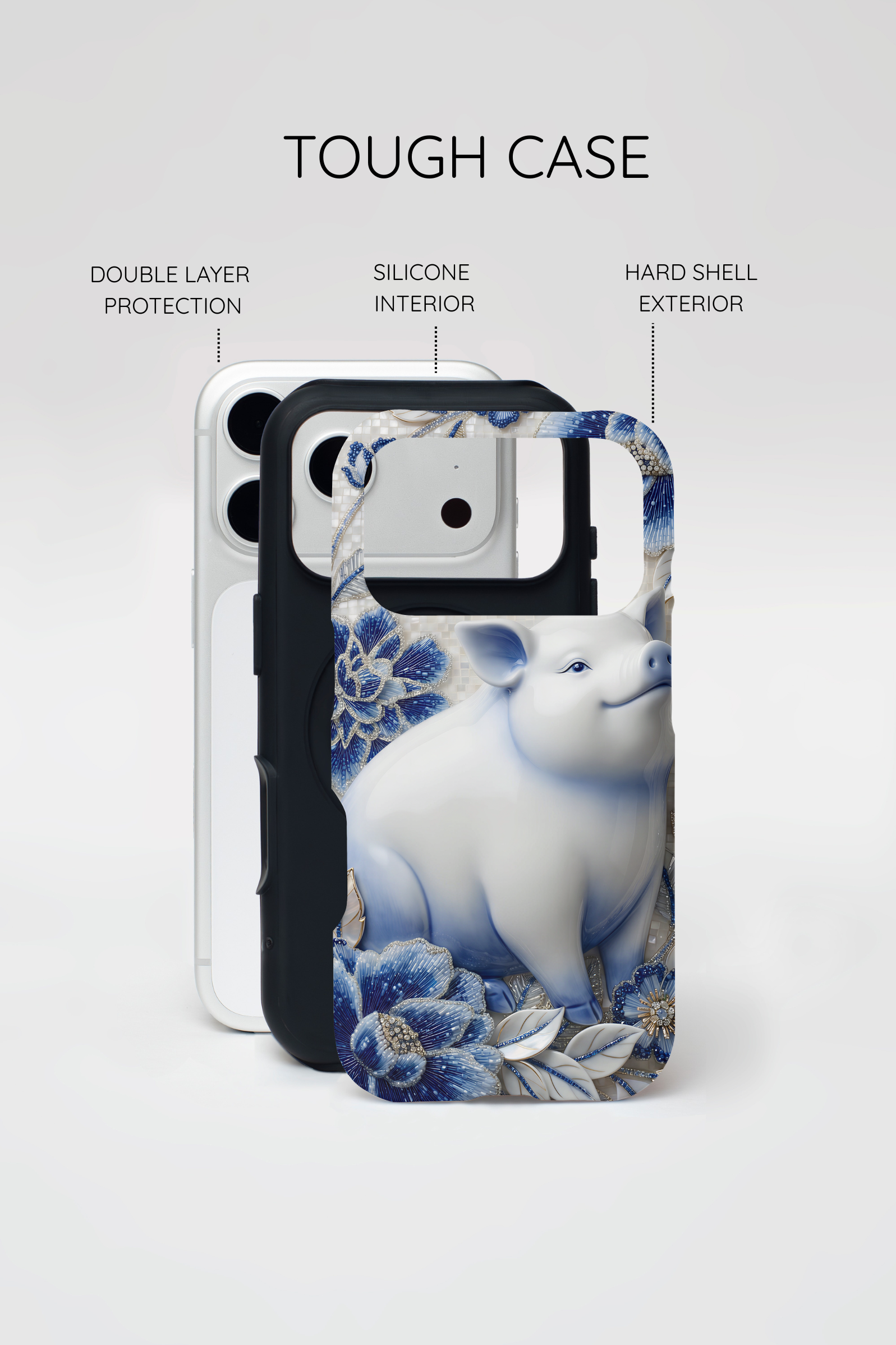 Asian Zodiac Pig MagSafe iPhone Case | Blue & White Porcelain Slim Protective Shockproof Case| Year of the Pig Gift