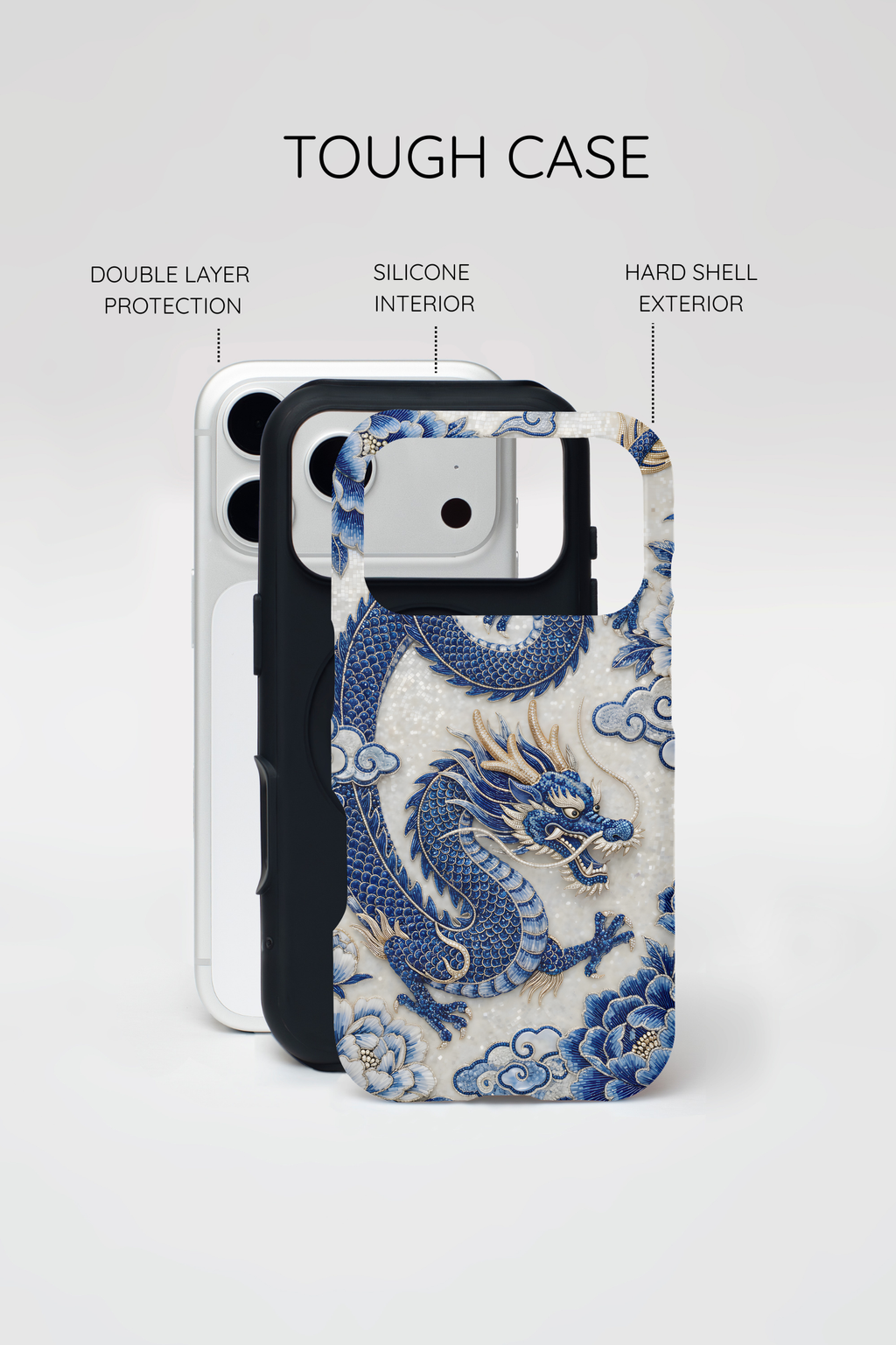 Asian Zodiac Dragon MagSafe iPhone Case V2 | Blue & White Porcelain Luxury Protective Case | Year of the Dragon Gift