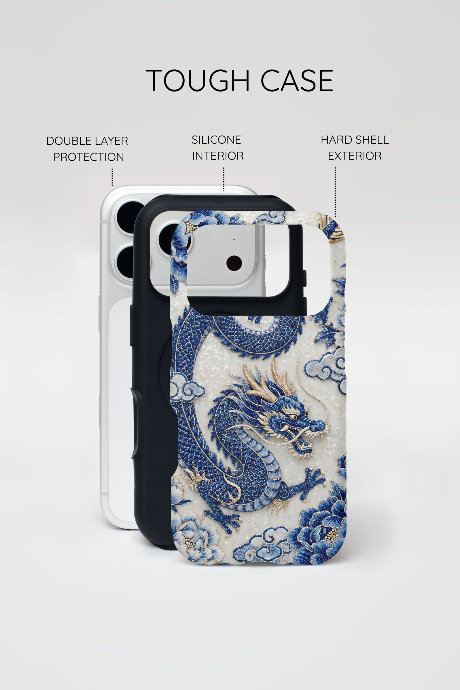 Asian Zodiac Dragon MagSafe iPhone Case V2 | Blue & White Porcelain Luxury Protective Case | Year of the Dragon Gift