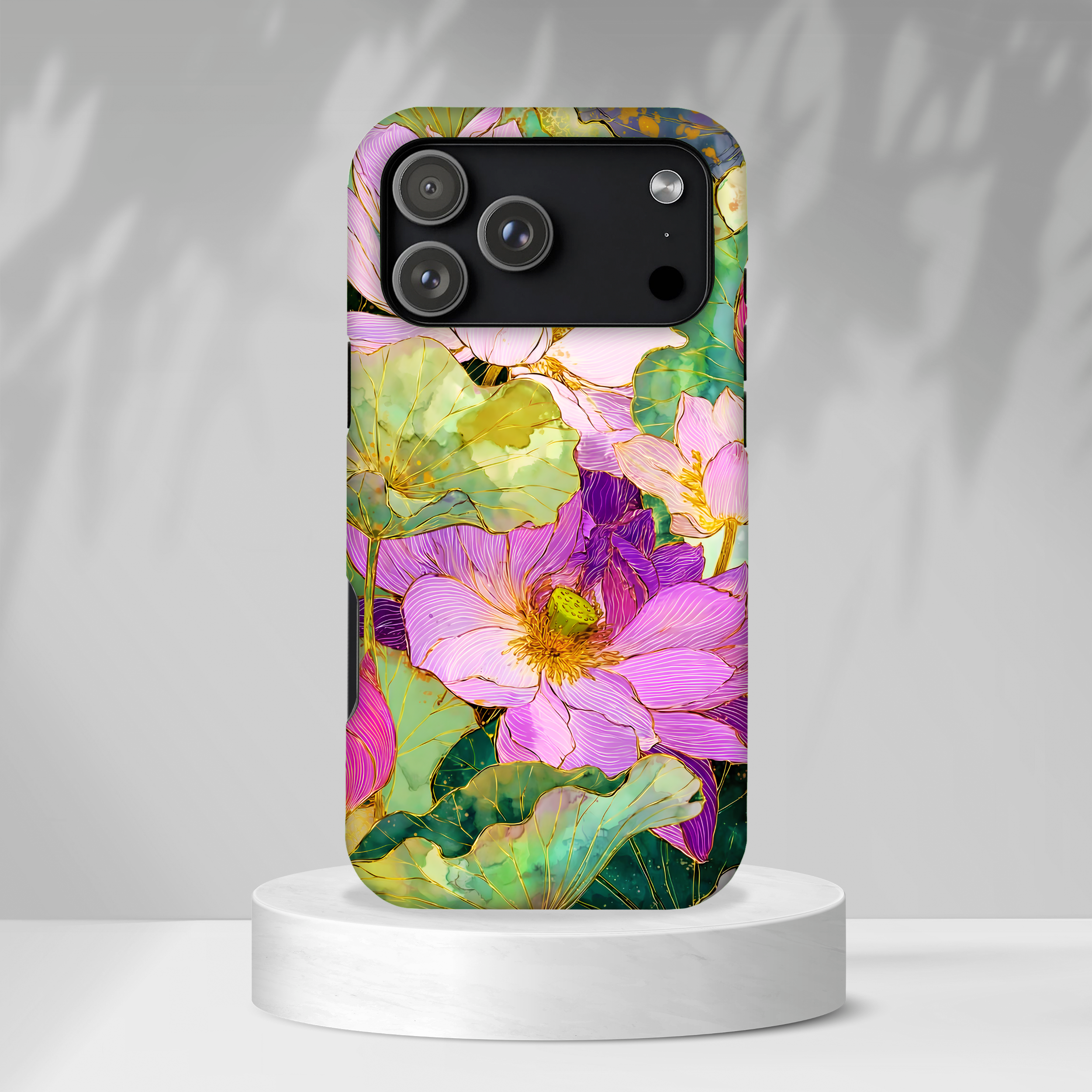 Floral Watercolor Tough MagSafe iPhone Case | Pink Lotus Garden Protective Cover