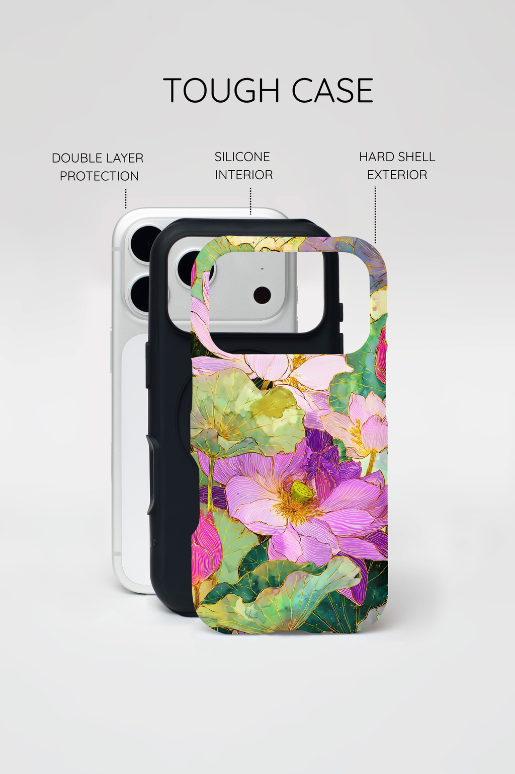 Floral Watercolor Tough MagSafe iPhone Case | Pink Lotus Garden Protective Cover