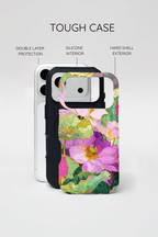 Floral Watercolor Tough MagSafe iPhone Case | Pink Lotus Garden Protective Cover