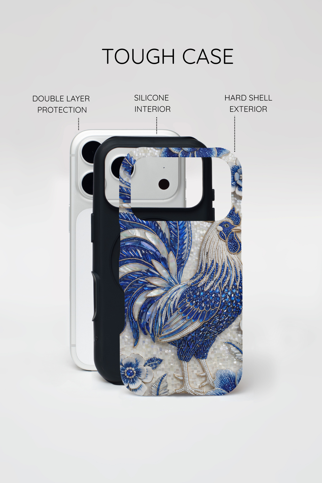 Asian Zodiac Rooster iPhone Case | Blue & White Porcelain Slim Shockproof Case | Year of the Rooster Gift