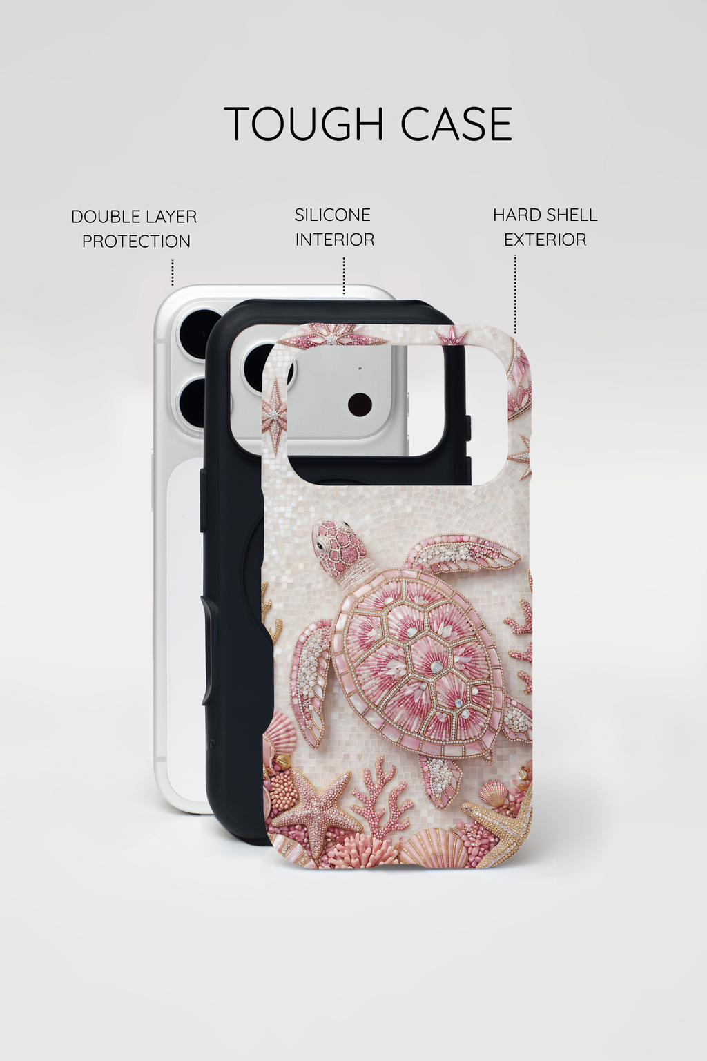 Cover protettiva per iPhone a conchiglia di tartaruga marina rosa