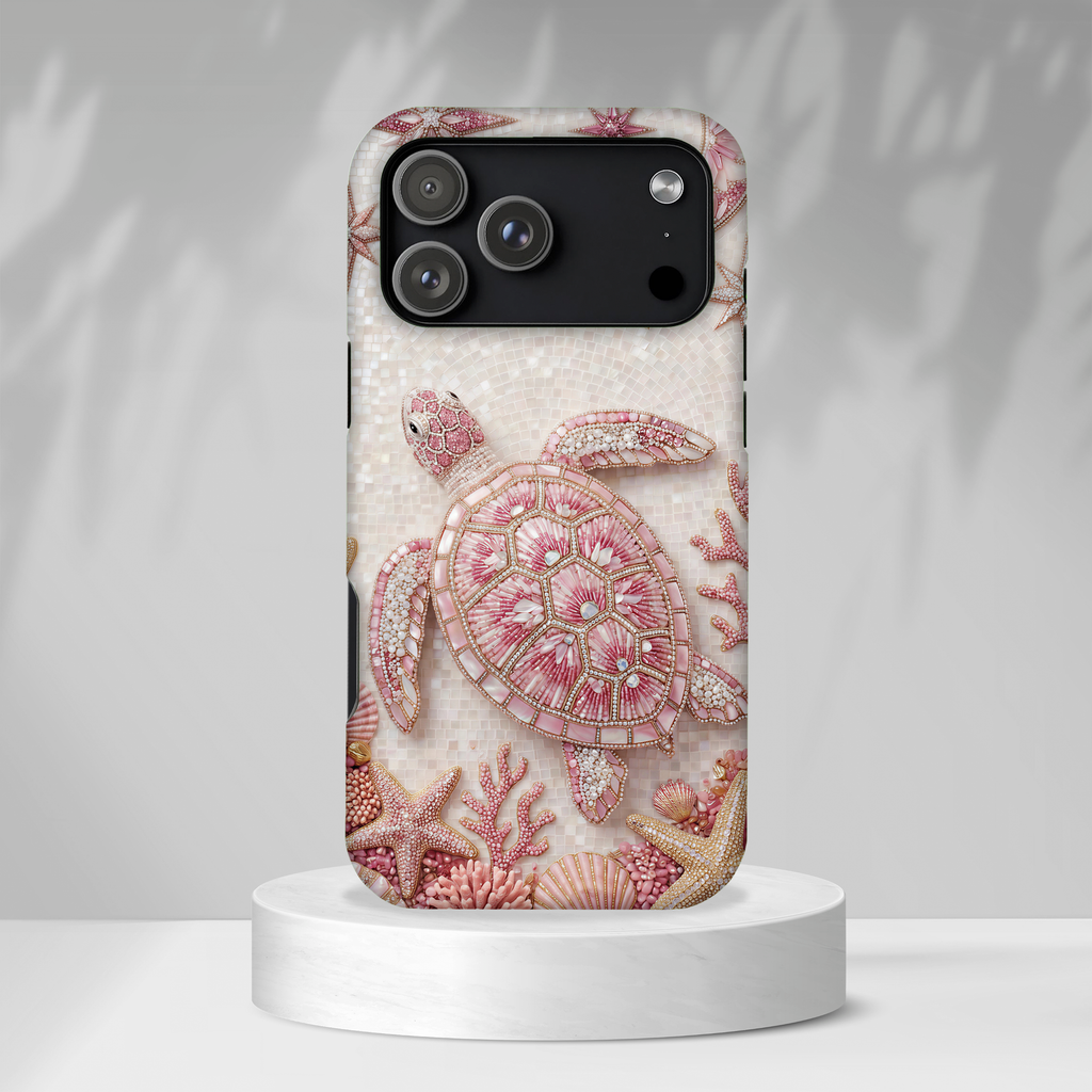 Cover protettiva per iPhone a conchiglia di tartaruga marina rosa