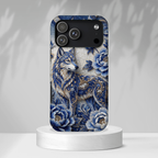 Blue Floral Wolf Tough iPhone Case | Moonlit Wolf Protective Cover