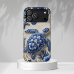 Cover per iPhone con motivo in ceramica blu a tartaruga marina