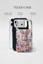 Floral Moon Rabbit Tough iPhone Case | Pink Boho Bunny Protective Cover