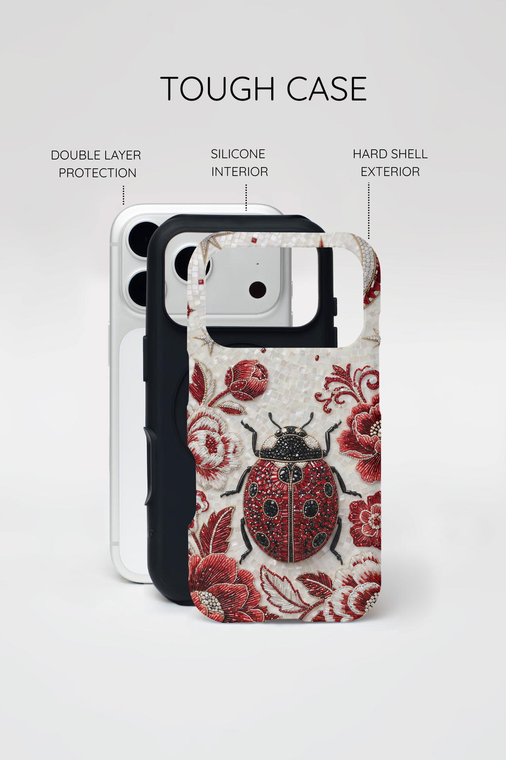 Cover iPhone Floreale Coccinella | Custodia Protettiva Rigida Vintage con Maggiolino Rosso