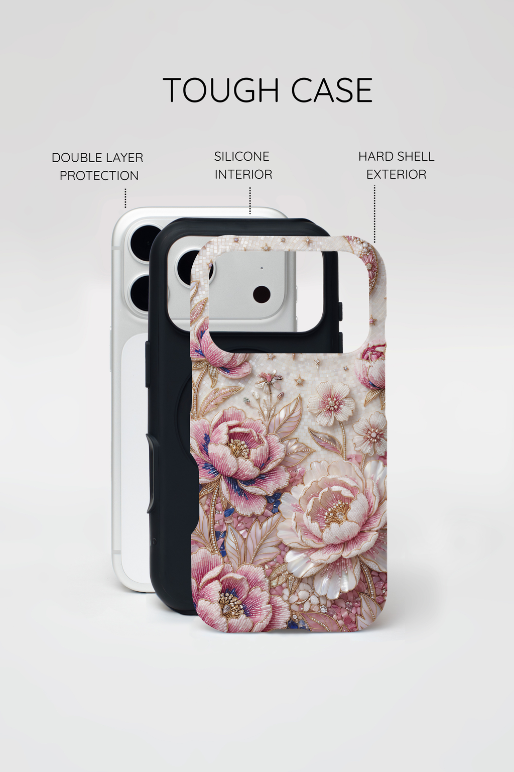Custodia Floreale per Telefono Robusta Luna | Cover Protettiva Peonia Rosa Vintage