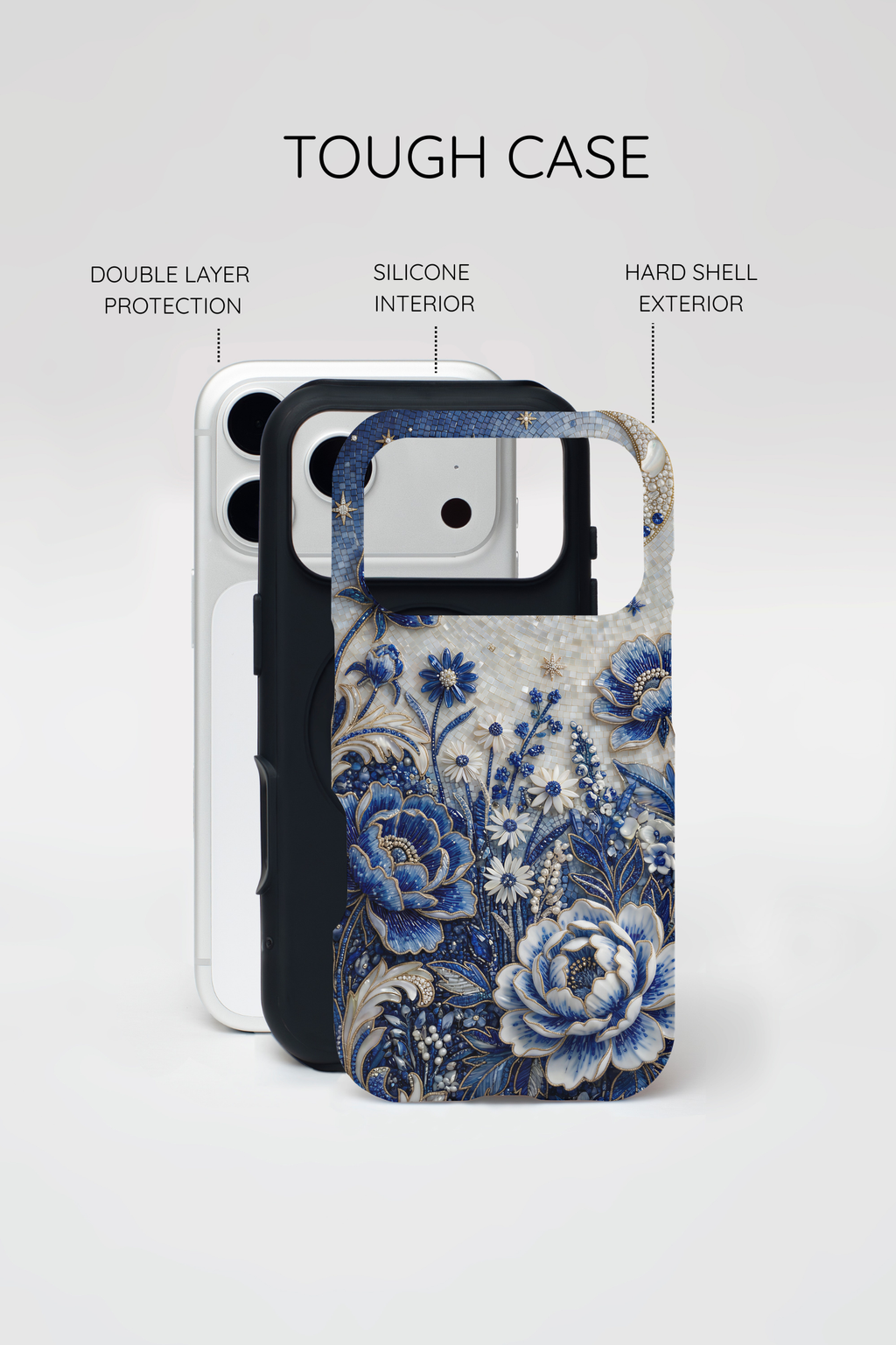 Cover iPhone Luna Floreale Blu | Custodia Protettiva Vintage Motivo Botanico Notturno