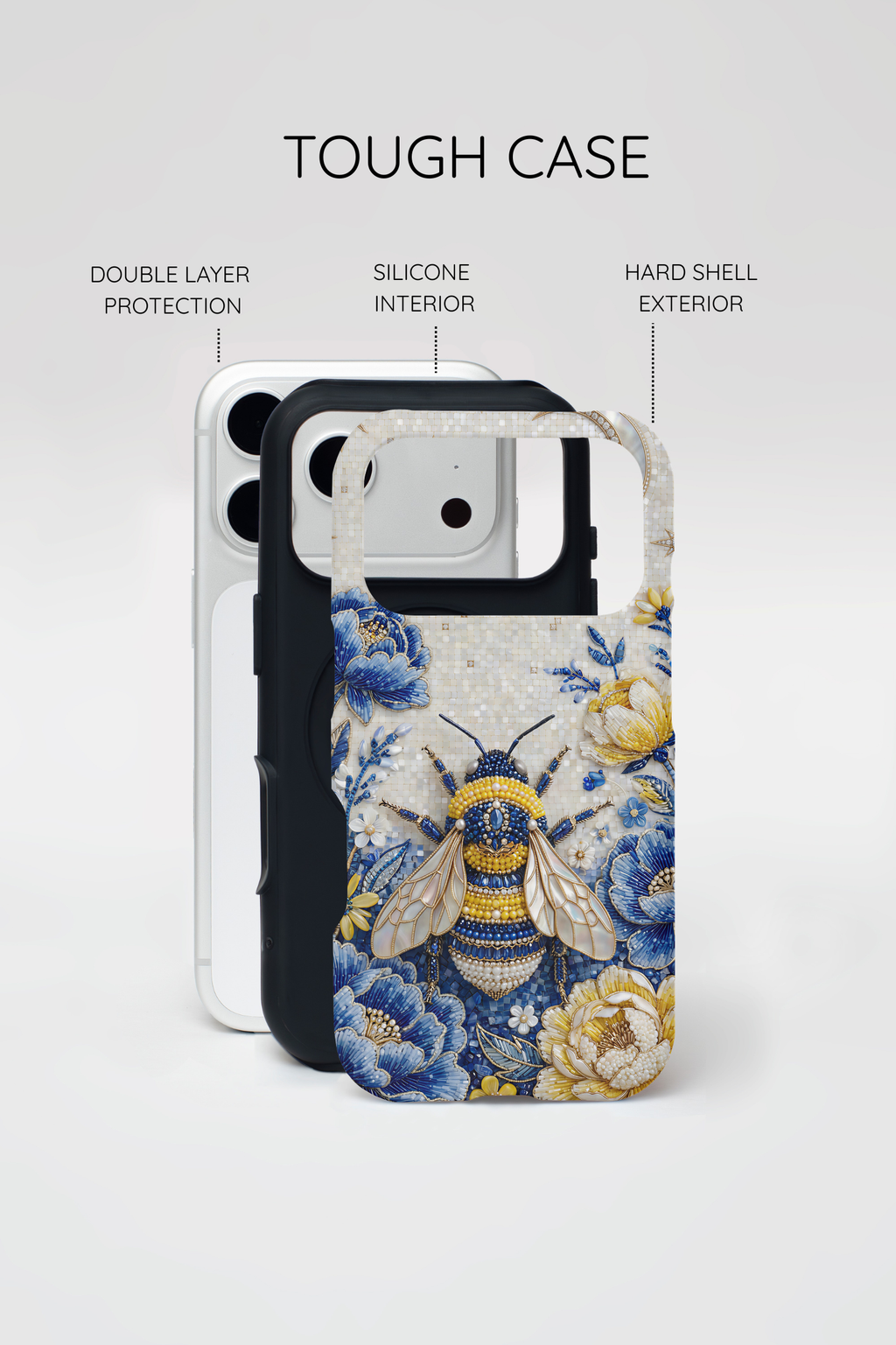 Floral Bee Tough iPhone Case | Blue & Yellow Moon Garden Design