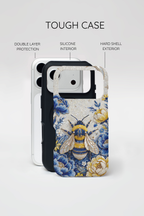 Floral Bee Tough iPhone Case | Blue & Yellow Moon Garden Design