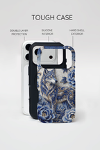 Blue Floral Wolf Tough MagSafe iPhone Case | Moonlit Wolf Protective Cover