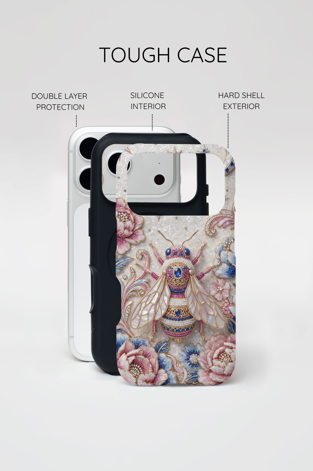 Floral Bee Moon Tough MagSafe iPhone Case | Protective Artistic iPhone Cover