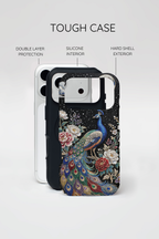 Peacock Moon Tough MagSafe iPhone Case | Elegant Floral Phone Case