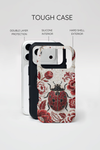 Cover MagSafe per iPhone con Fiori e Coccinella | Custodia Protettiva Rigida Vintage con Maggiolino Rosso