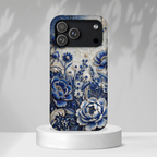 Blue Floral Moon MagSafe iPhone Case | Vintage Botanical Night Sky Protective Case