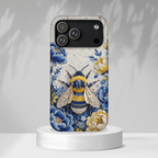 Floral Bee Tough MagSafe iPhone Case | Blue & Yellow Moon Garden Design