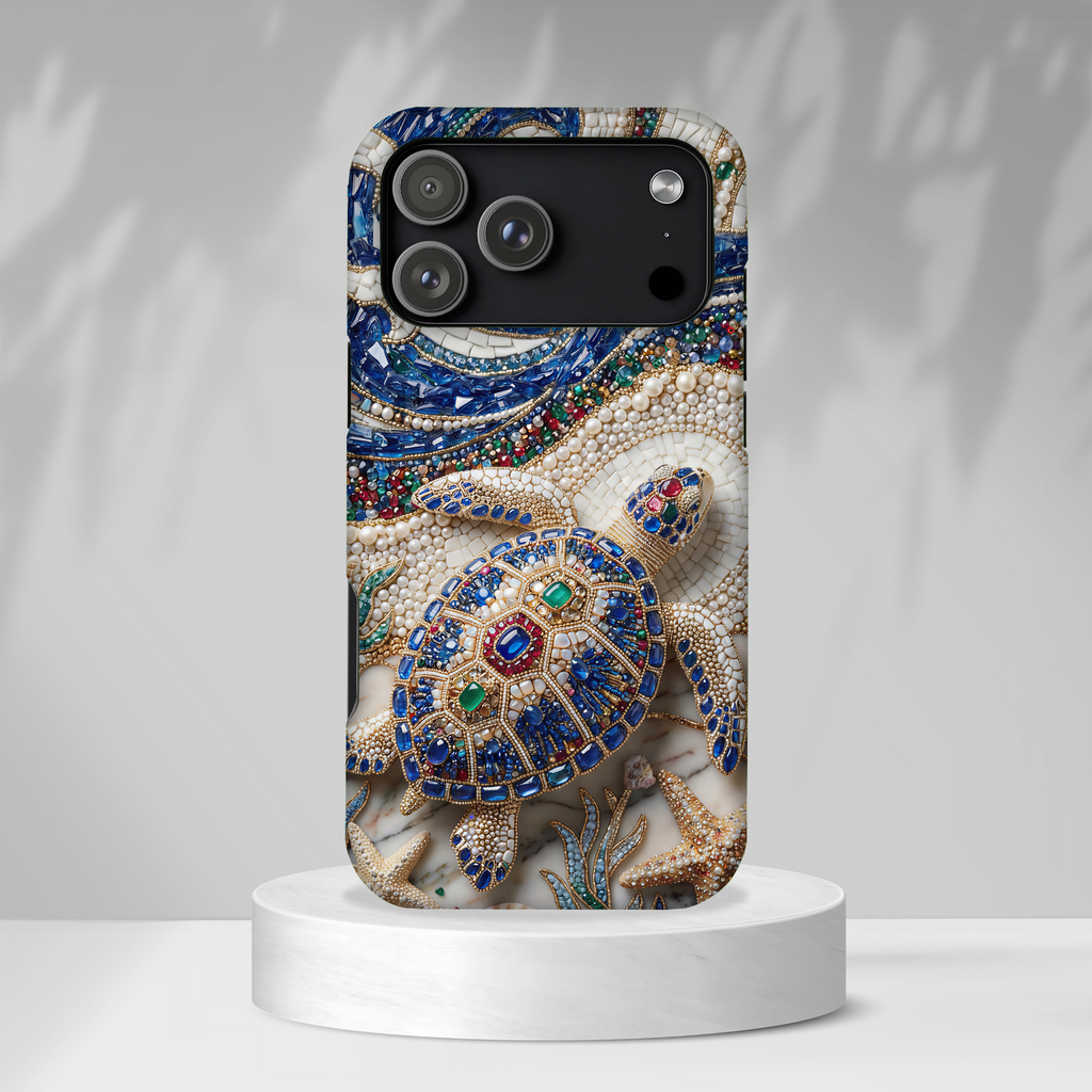 Sea Turtle Mosaic MagSafe iPhone Case – Decorative Ocean Art Protective Case