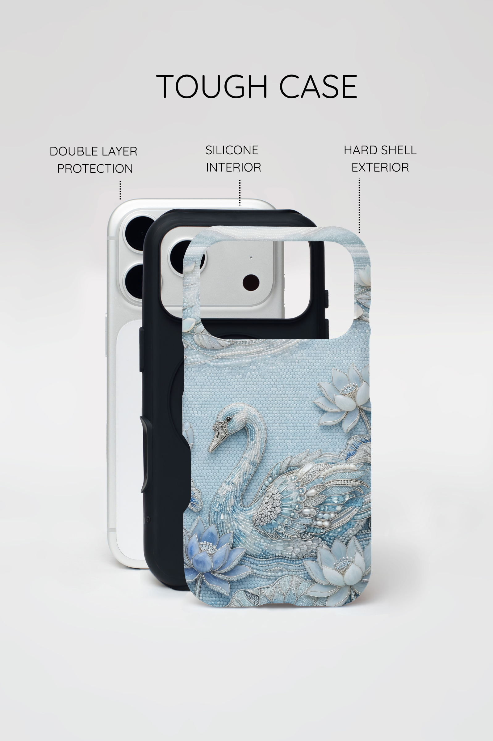 Swan Lake Floral iPhone Case | Sparkling Blue Swan Protective Case