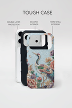 Floral Crane Tough iPhone Case | Vintage Embroidered Bird Protection
