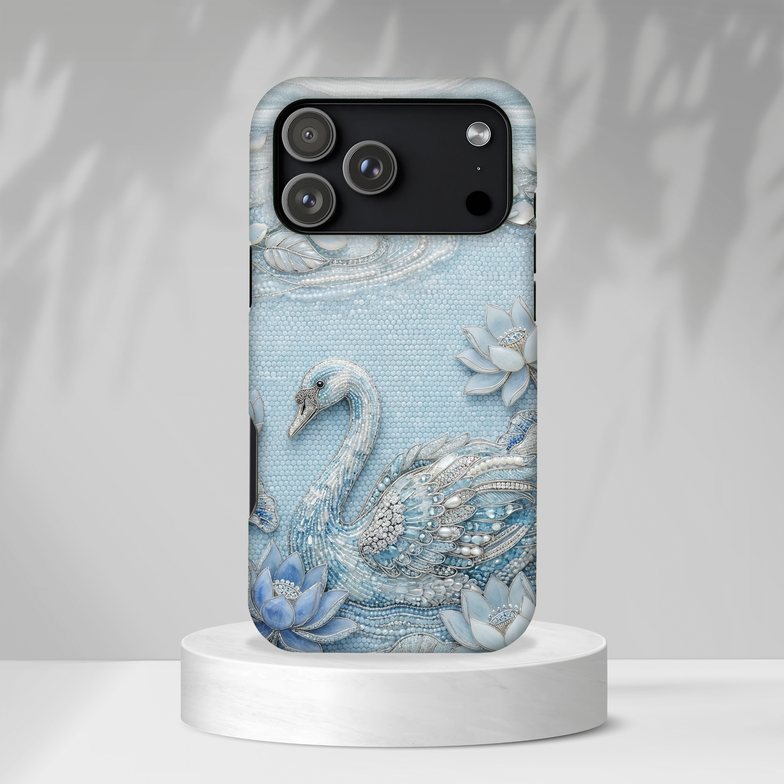 Swan Lake Floral MagSafe iPhone Case | Sparkling Blue Swan Protective Case