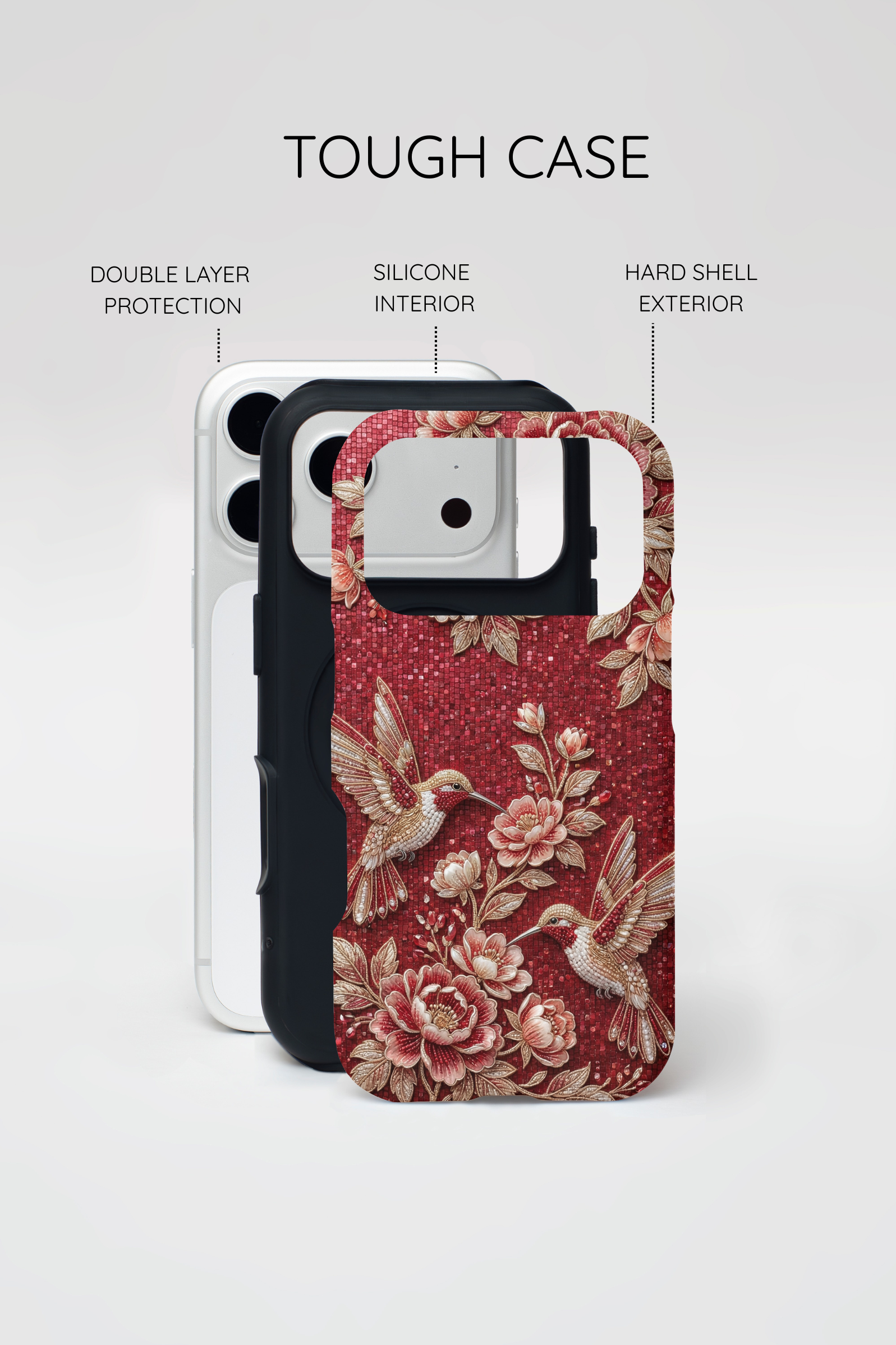 Floral Hummingbird Tough Case | Vintage Red iPhone Case