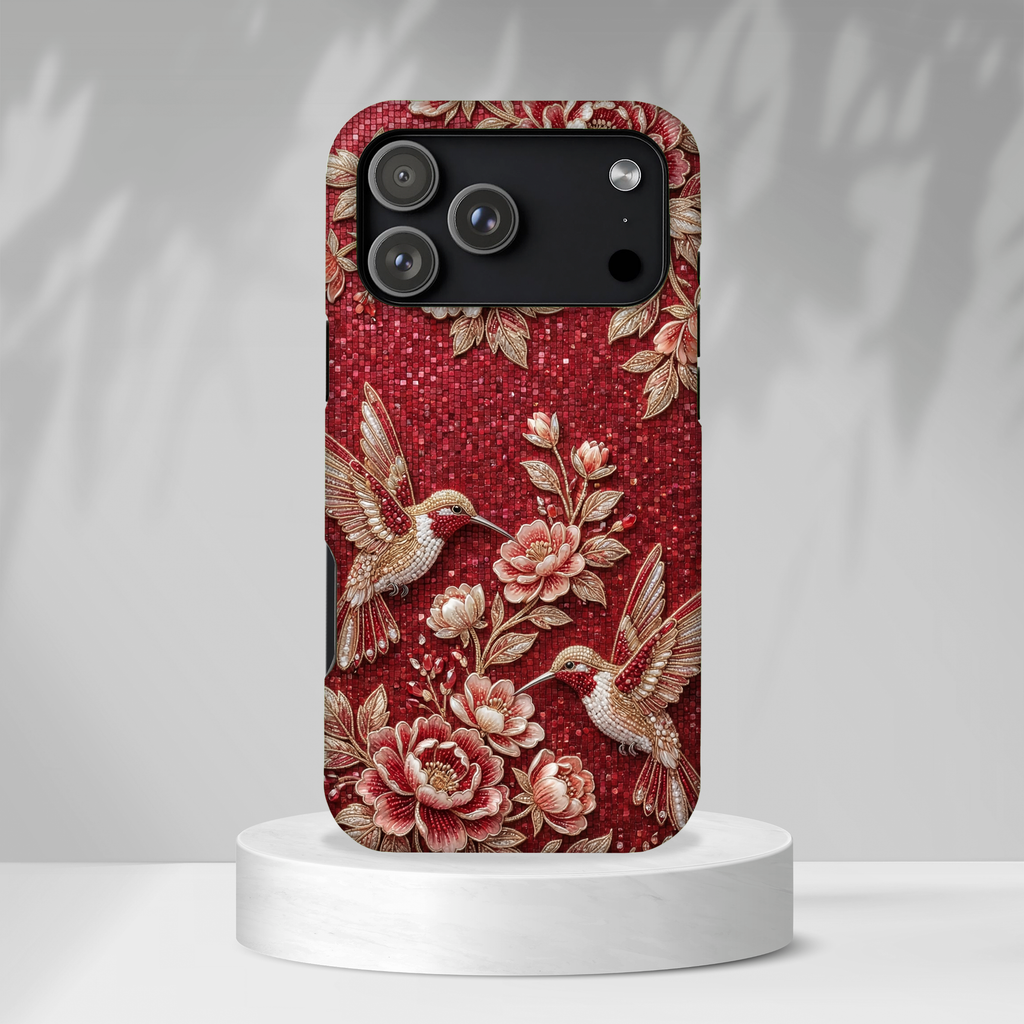 Cover Resistente Colibrì Floreale | Custodia Vintage Rossa per iPhone